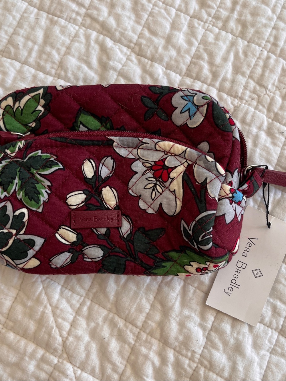 Vera Bradley Iconic Mini Cosmetic Bordeaux Blooms NWT Quilted Makeup Bag